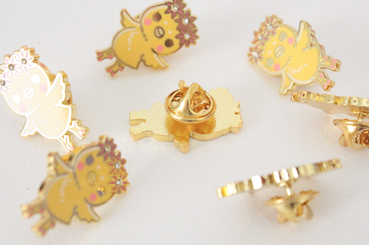 Adorable Chick Enamel Pin with Rhinestone - Good Luck Charm - Unique Gift Idea - Charenji