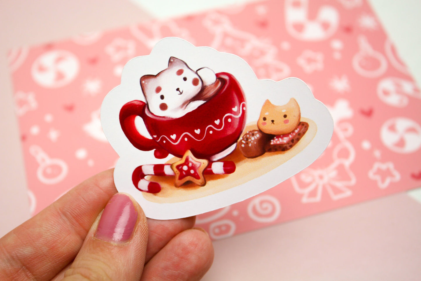 Christmas CAFELINI Stickers - Classics - Cute and foamy cappuccino cats - PAPER or VINYL Sticker - Charenji