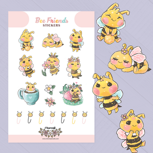 Cute Bee Sticker Sheets – Adorable Bumblebee Designs - Transparent stickers - Charenji
