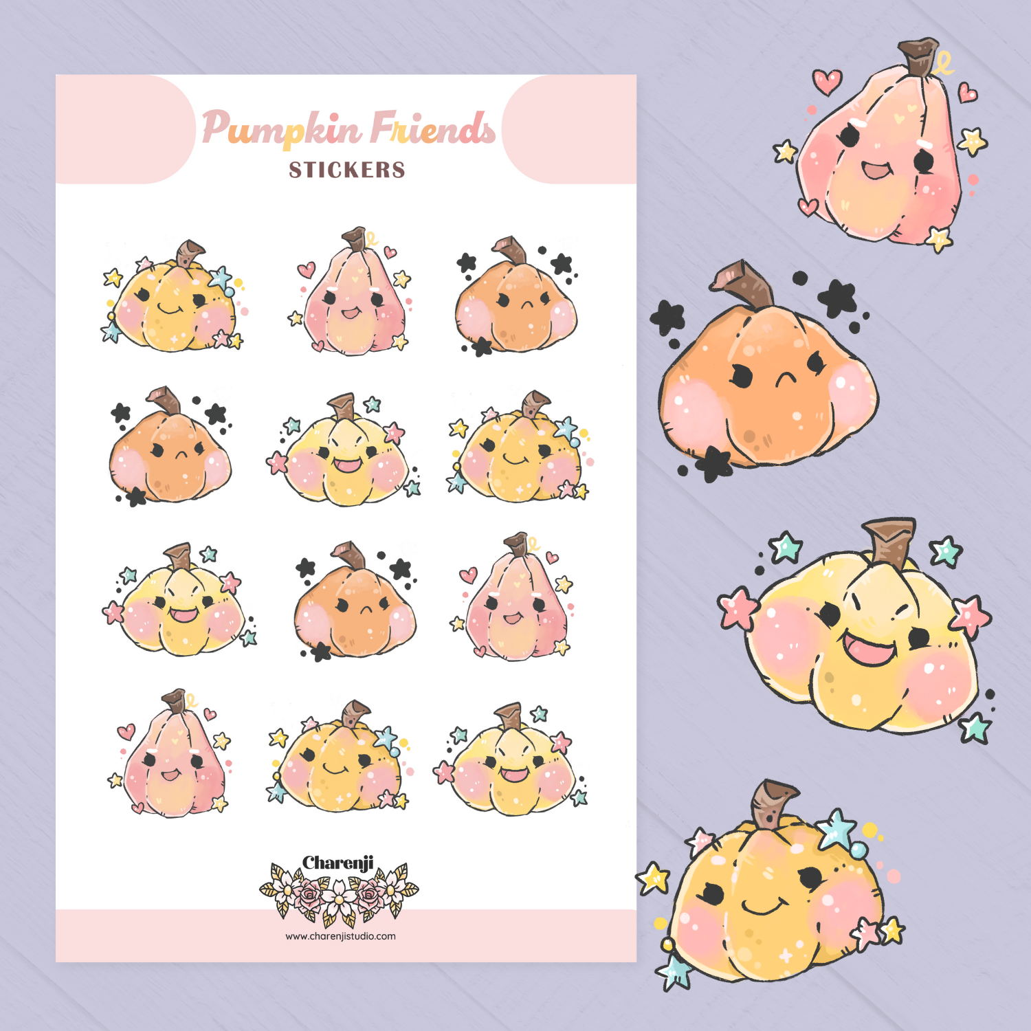 Autumn Pumpkin Stickers – Cozy & Cute Fall Vibes - transparent stickers - Charenji