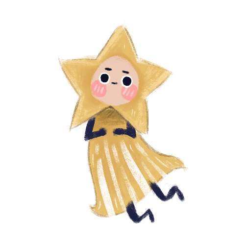 Star-shaped character named Hoshi with a yellow body and black shoes on a white background