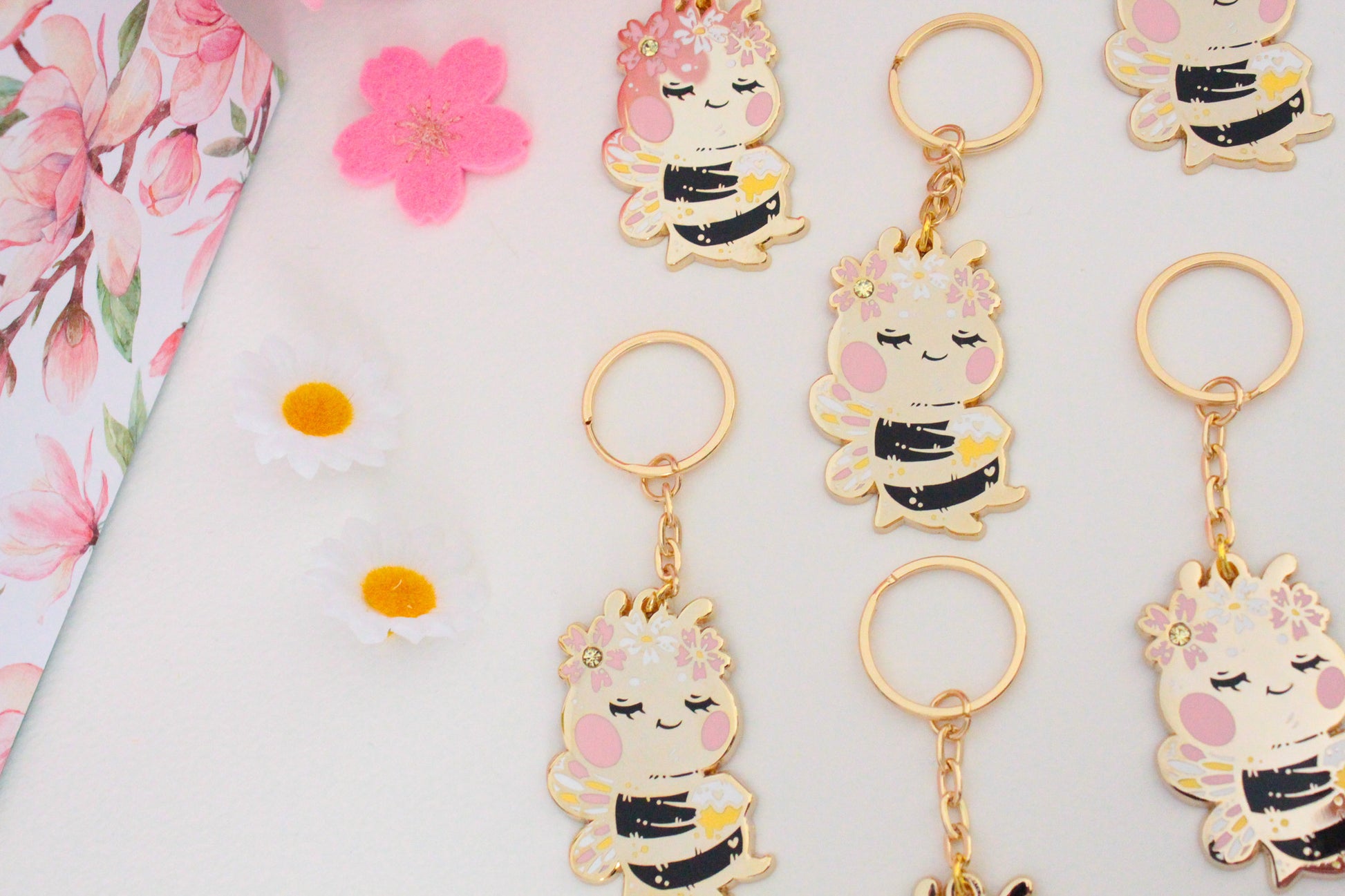 Golden Buzz: Cute Bee Keychain with Honeycomb - Stylish and Cute Accessory - Charenji