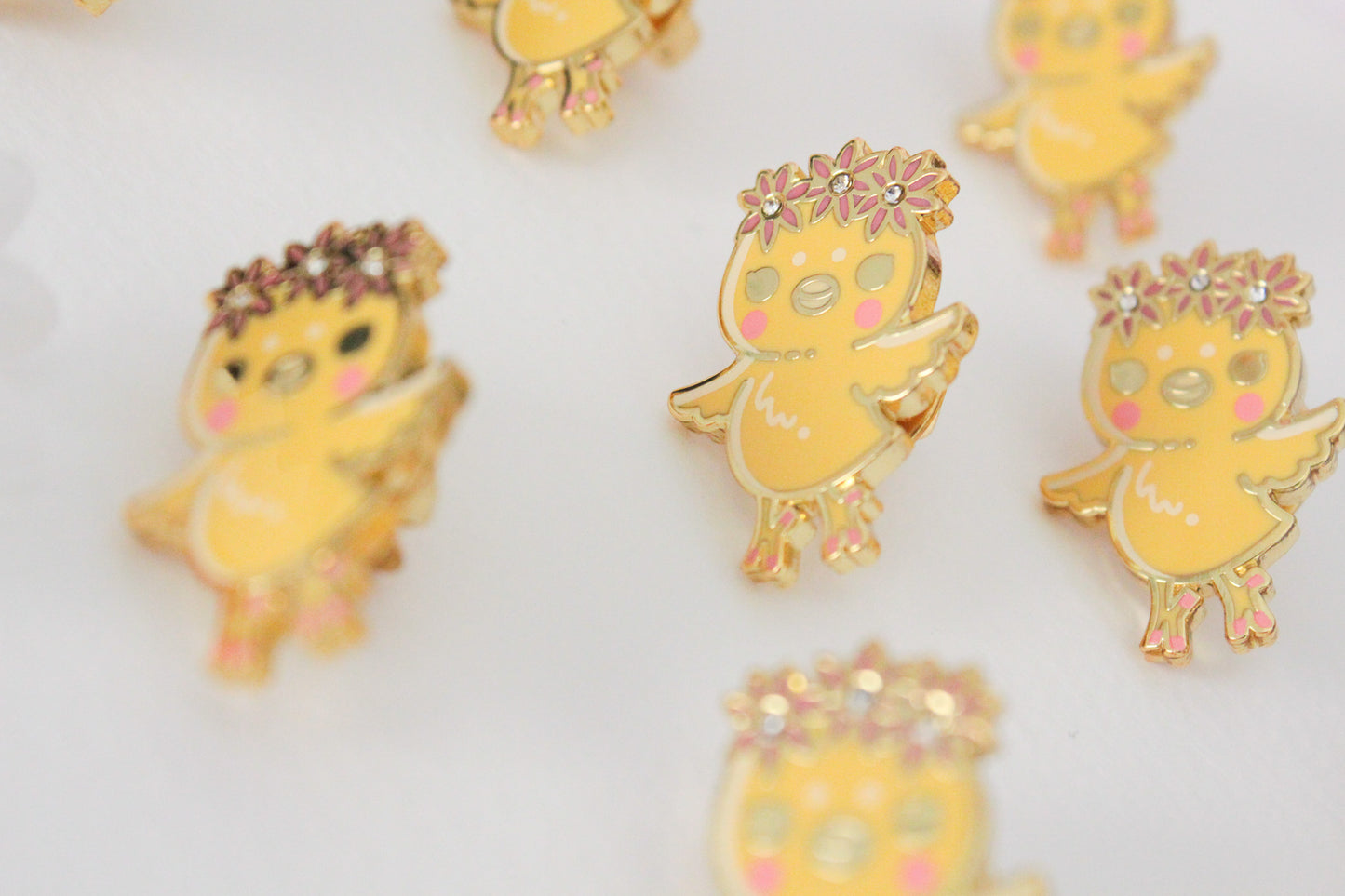 Adorable Chick Enamel Pin with Rhinestone -  Good Luck Charm - Unique Gift Idea - Charenji