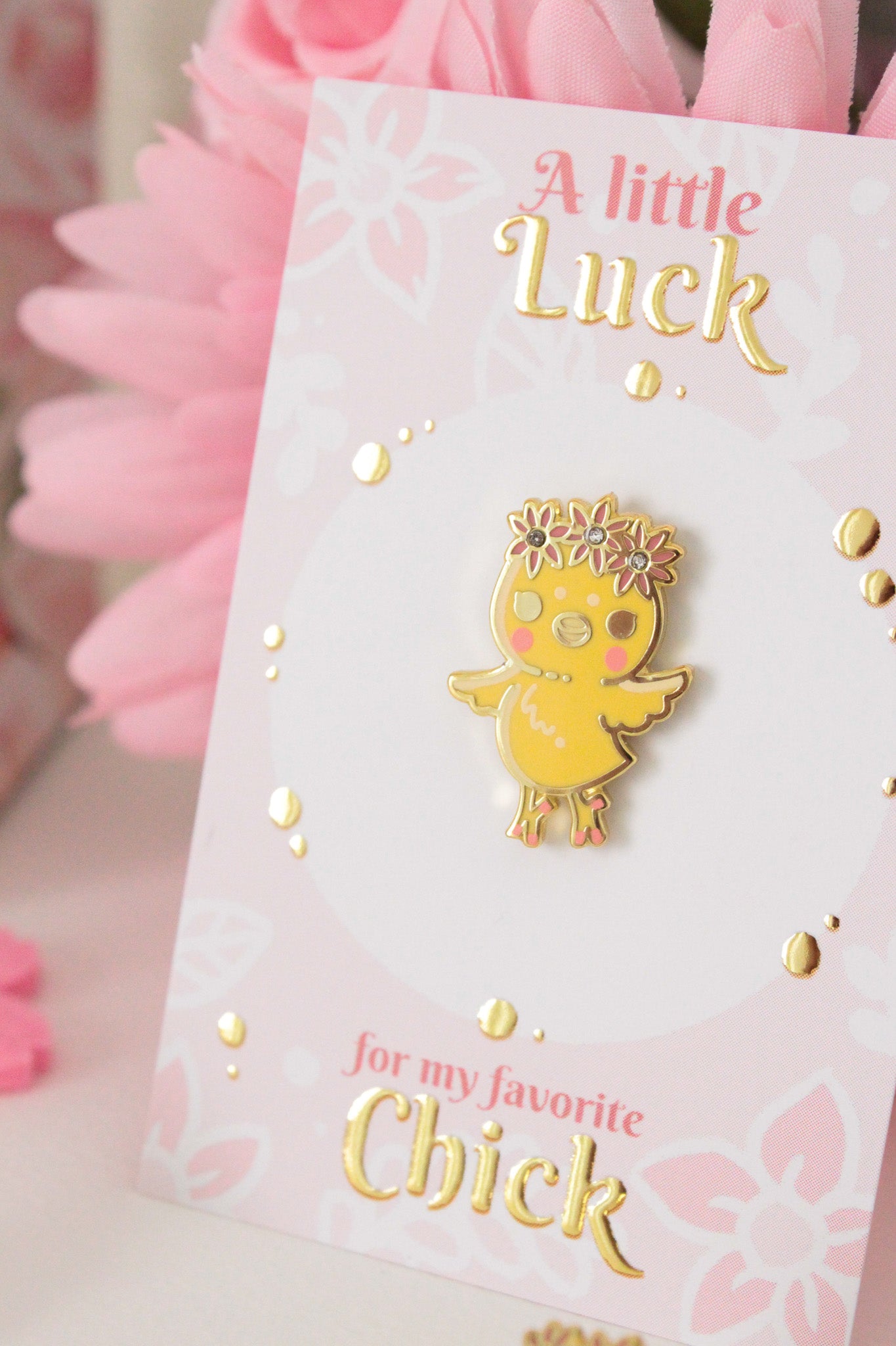 Adorable Chick Enamel Pin with Rhinestone -  Good Luck Charm - Unique Gift Idea - Charenji
