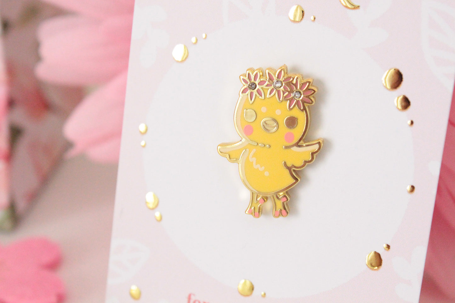 Adorable Chick Enamel Pin with Rhinestone -  Good Luck Charm - Unique Gift Idea - Charenji