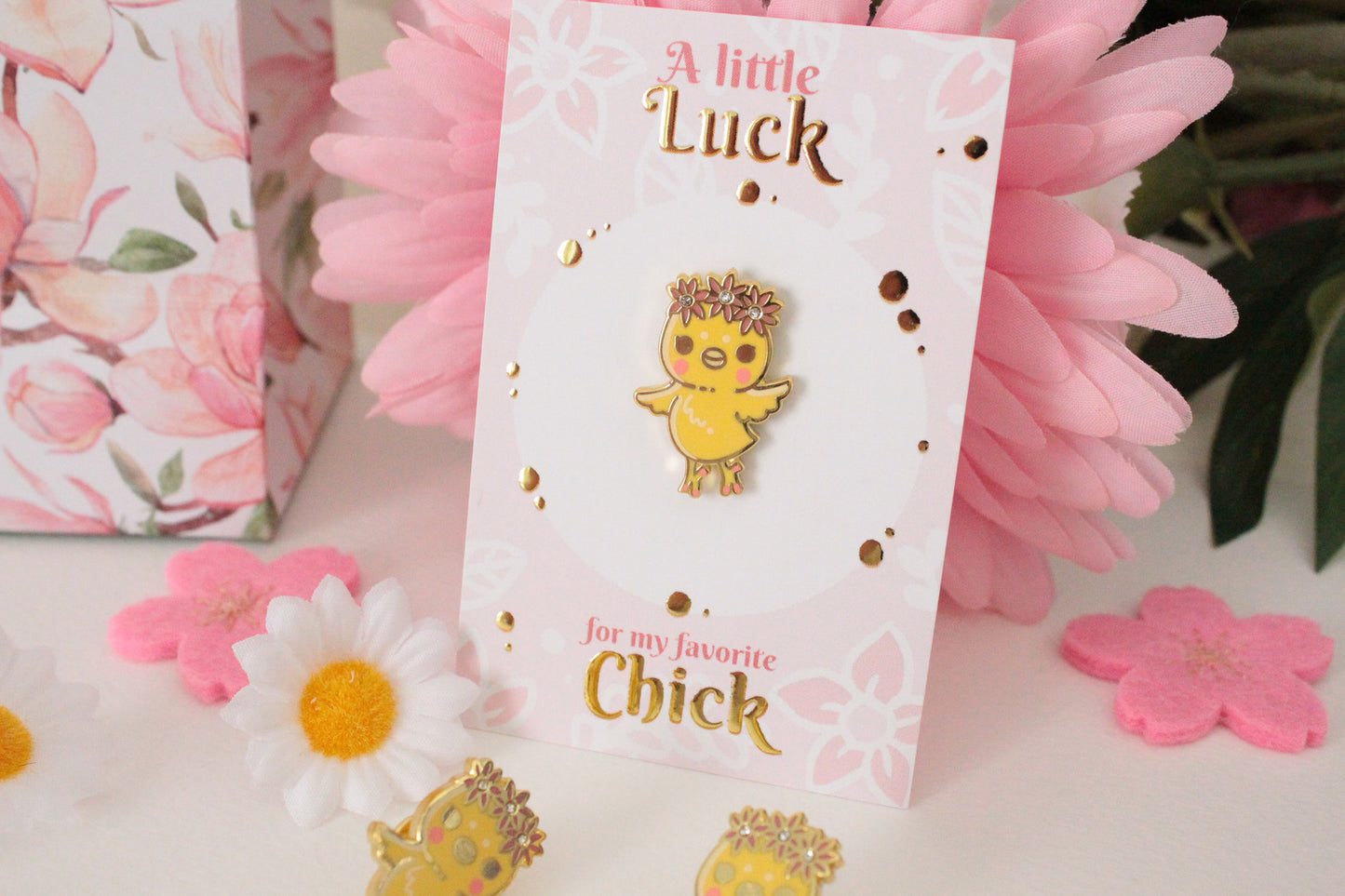 Adorable Chick Enamel Pin with Rhinestone -  Good Luck Charm - Unique Gift Idea - Charenji