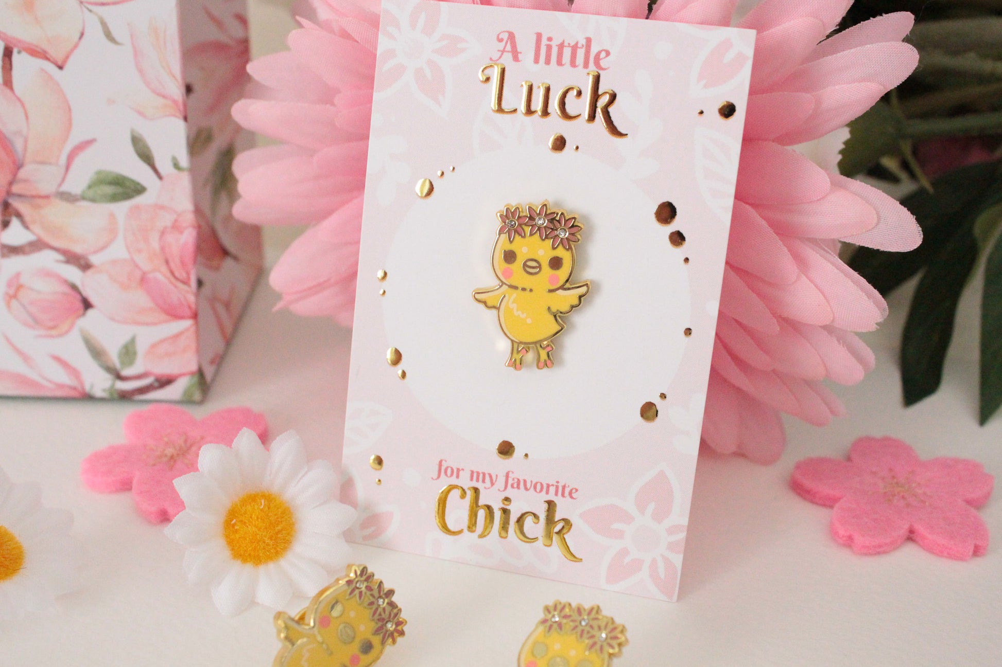 Adorable Chick Enamel Pin with Rhinestone -  Good Luck Charm - Unique Gift Idea - Charenji