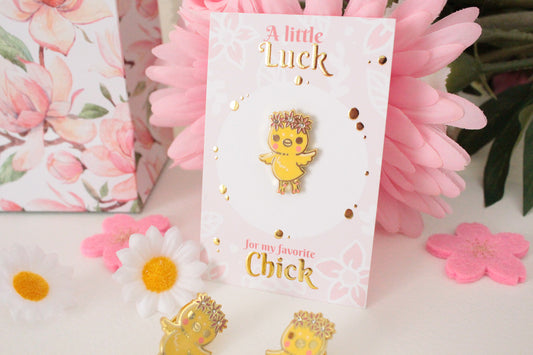 Adorable Chick Enamel Pin with Rhinestone -  Good Luck Charm - Unique Gift Idea - Charenji
