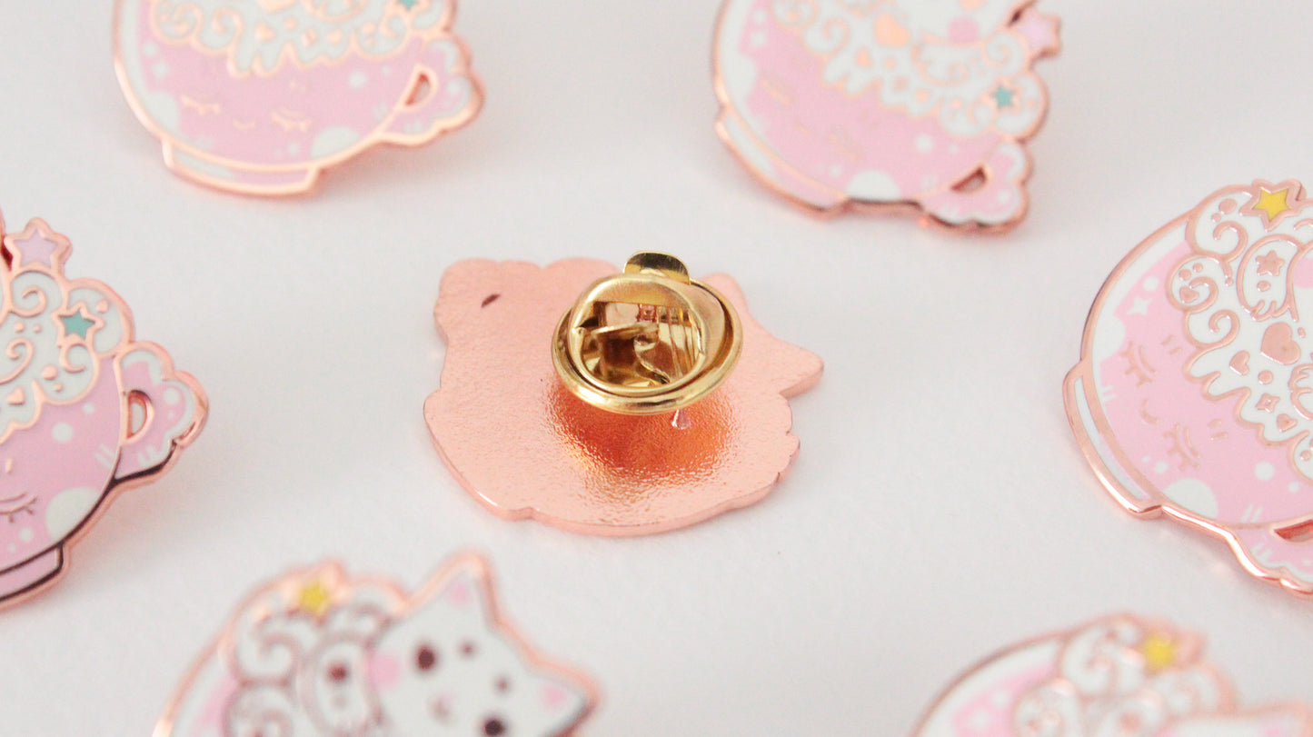 Catpuccino Enamel Pin - Start your day with catpuccino - Cute cat pin - rosé gold - Charenji