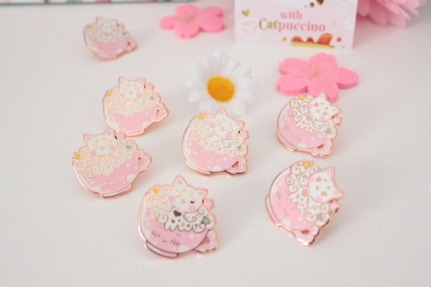 Catpuccino Enamel Pin - Start your day with catpuccino - Cute cat pin - rosé gold - Charenji