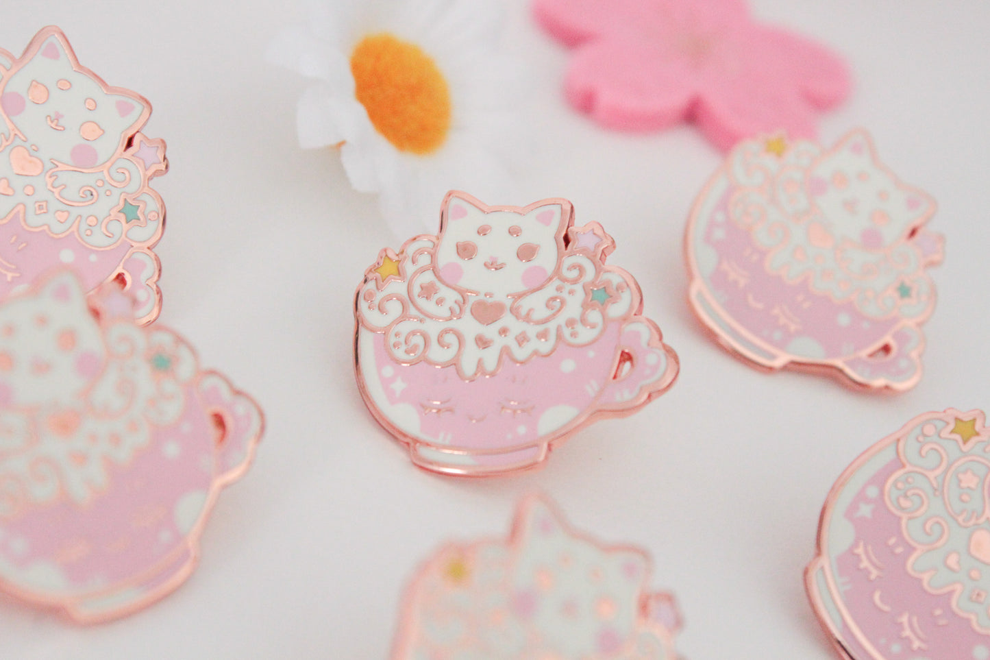 Catpuccino Enamel Pin - Start your day with catpuccino - Cute cat pin - rosé gold - Charenji