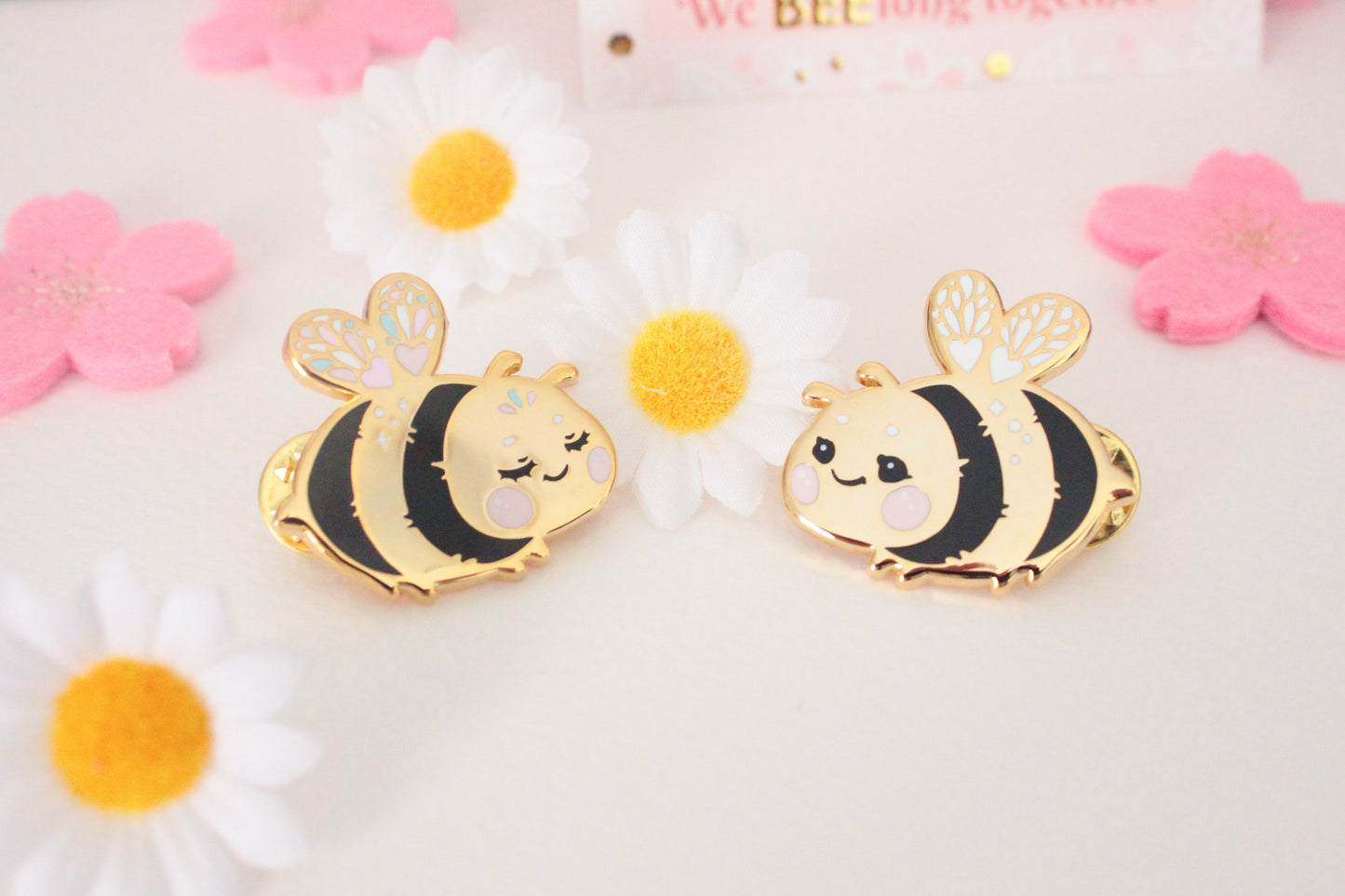 SET Cute and shiny bumblebee enamel pins - best friends or couple pins - couple matching gift - Charenji