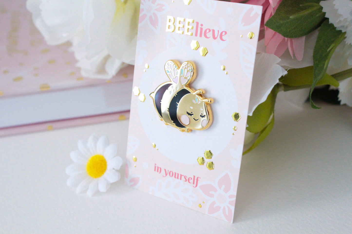 Adorable bee "Beelinda" enamel pin - bee-lieve in yourself - Charenji