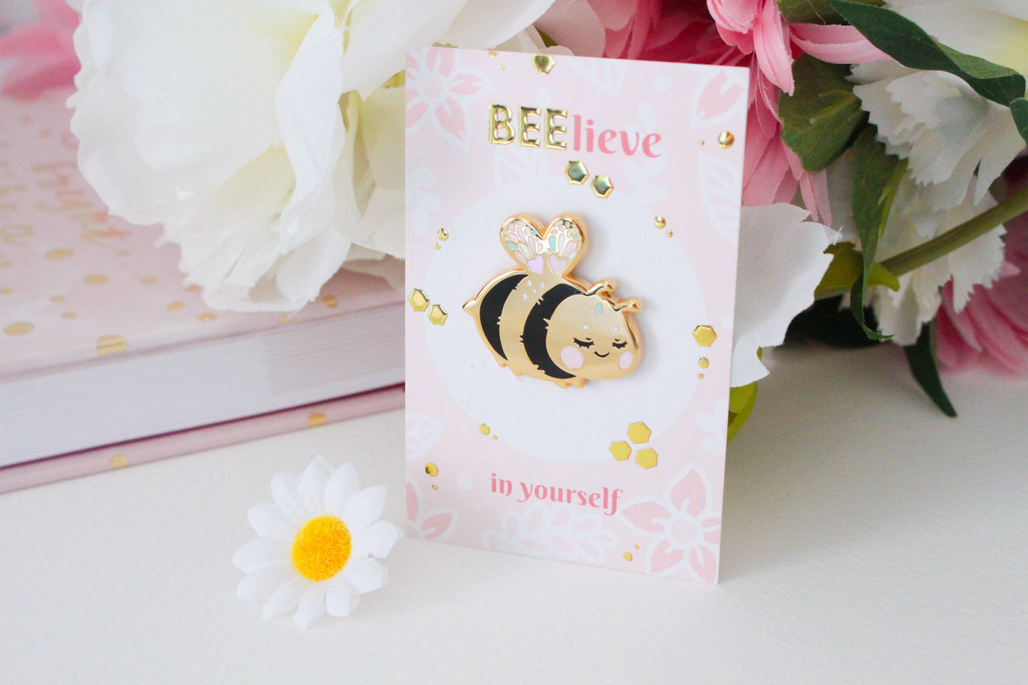 Adorable bee "Beelinda" enamel pin - bee-lieve in yourself - Charenji