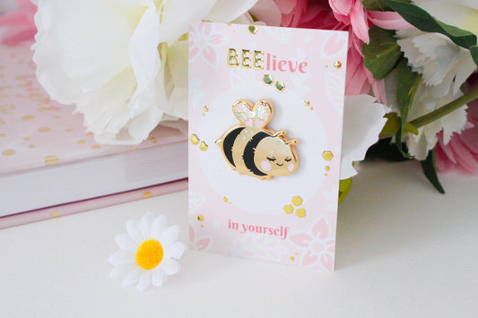 Adorable bee "Beelinda" enamel pin - bee-lieve in yourself - Charenji