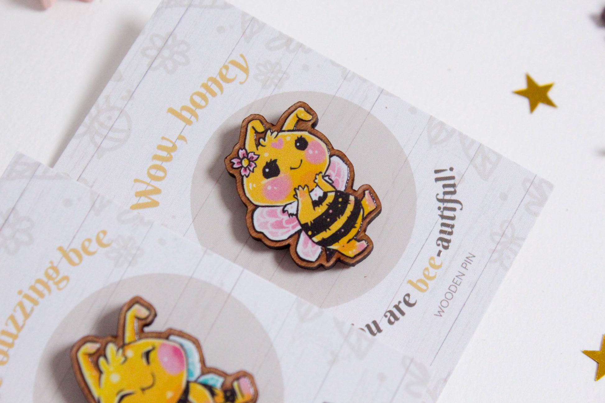 Bee Wooden Pin with Inspirational Quote - You are bee-autiful - Cute 3 cm Bee Motif Pins - Charenji