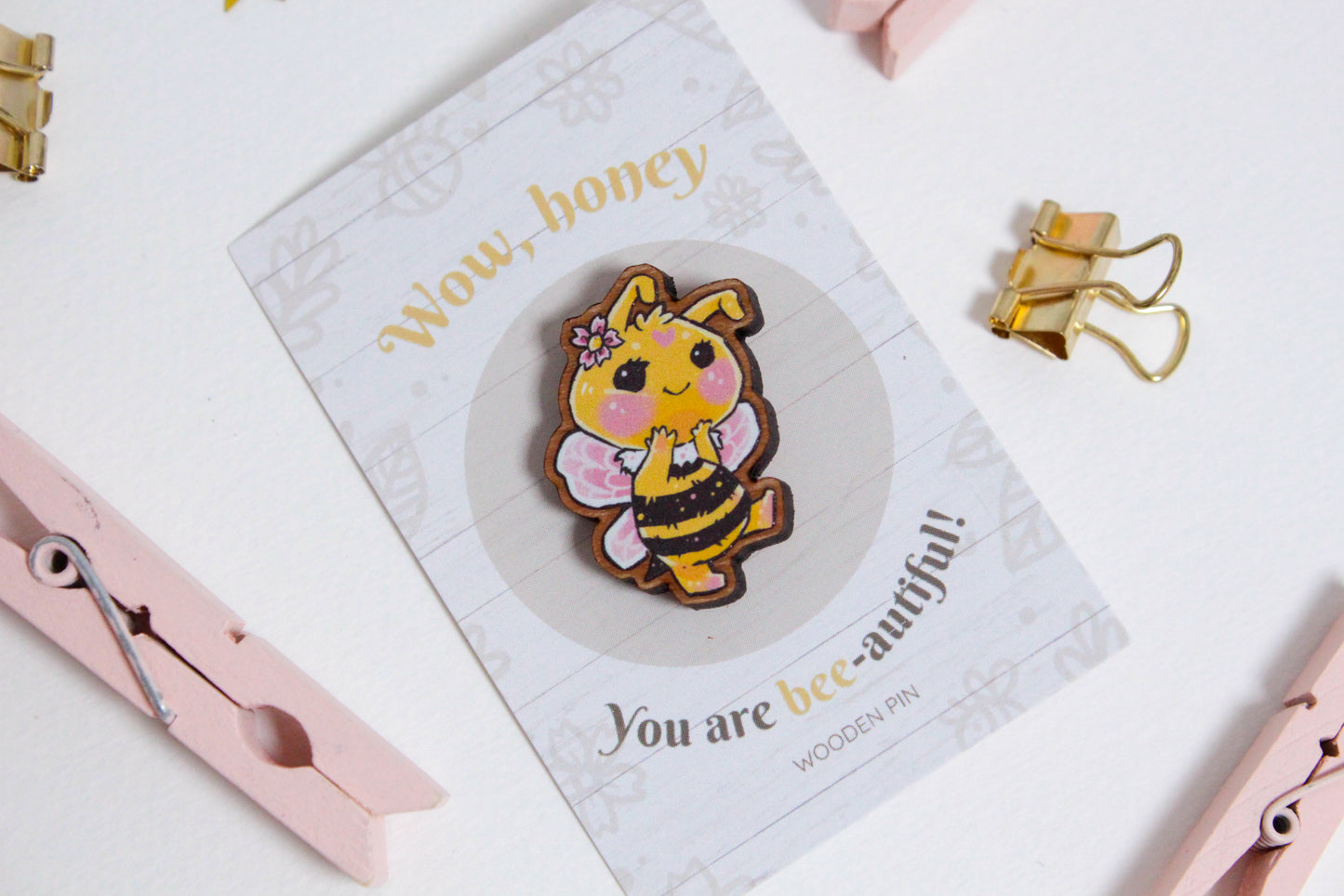 Bee Wooden Pin with Inspirational Quote - You are bee-autiful - Cute 3 cm Bee Motif Pins - Charenji