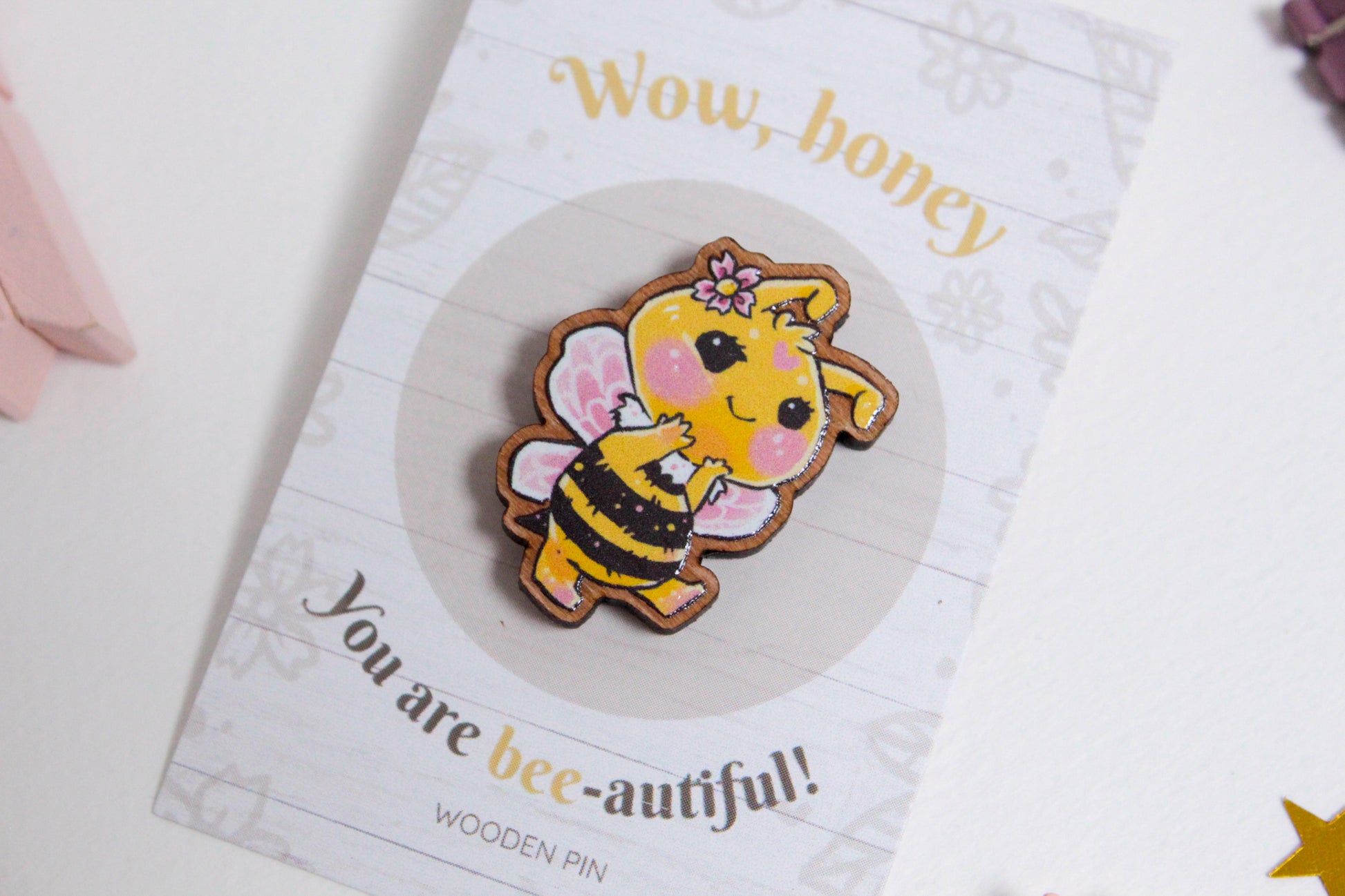 Bee Wooden Pin with Inspirational Quote - You are bee-autiful - Cute 3 cm Bee Motif Pins - Charenji