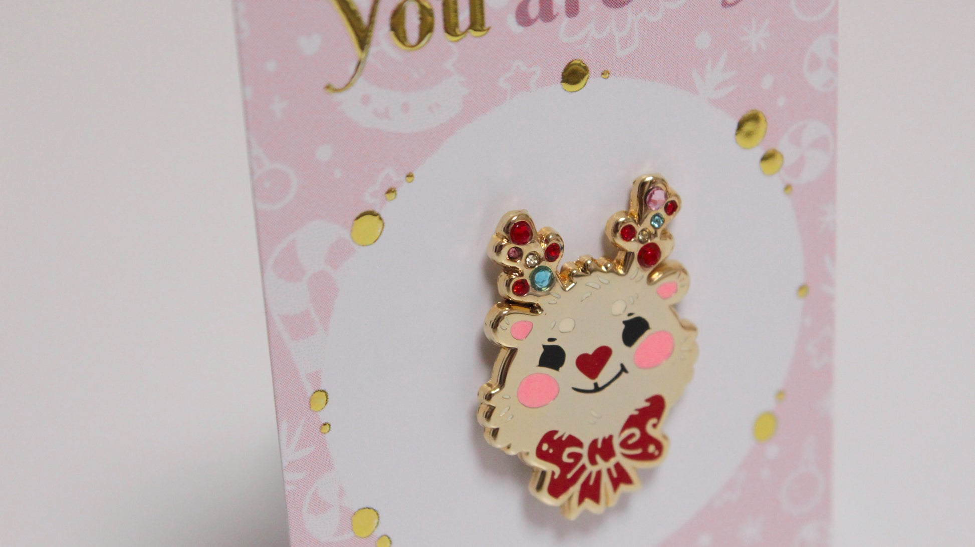 Reindeer enamel pin - Gold with colorful rhinestones - For a bright Christmas Party - Charenji