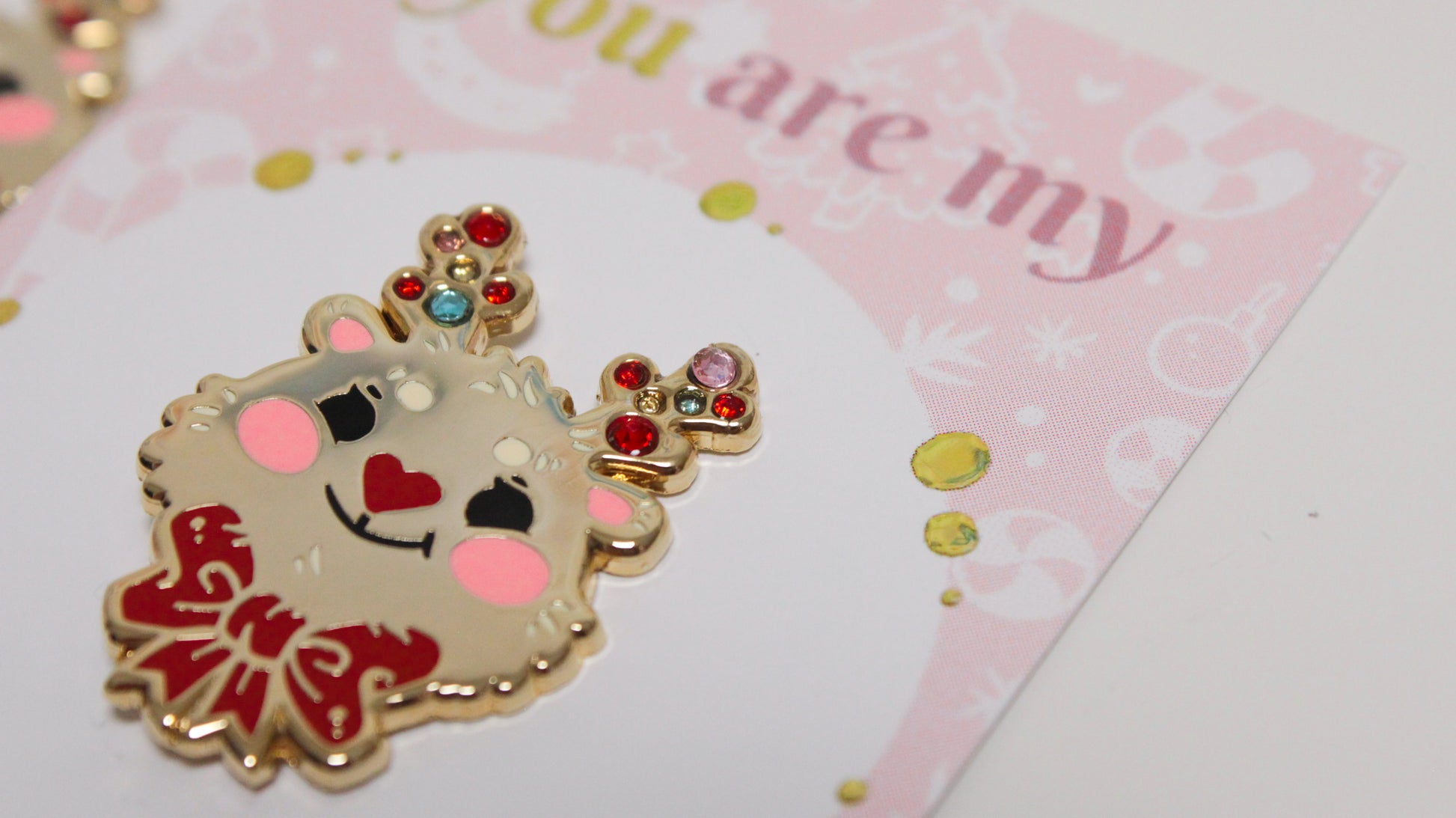 Reindeer enamel pin - Gold with colorful rhinestones - For a bright Christmas Party - Charenji