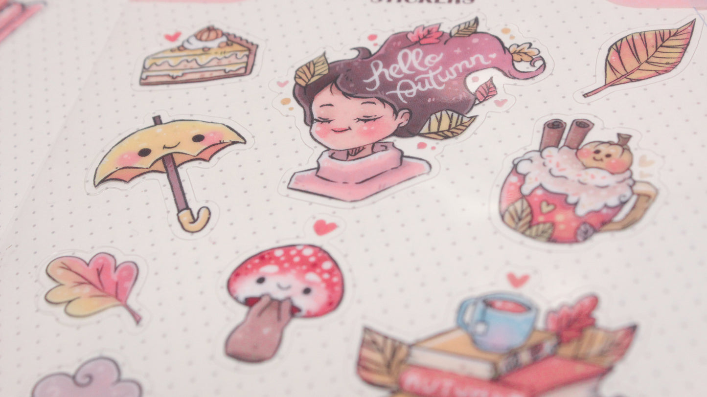 Cozy Autumn Sticker Sheets – Cute Fall-Inspired Designs for Journals & Crafts! Transparent stickers - Charenji