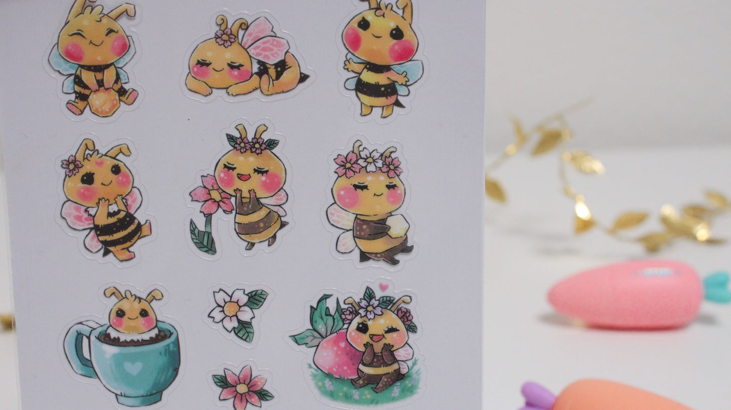 Cute Bee Sticker Sheets – Adorable Bumblebee Designs - Transparent stickers - Charenji
