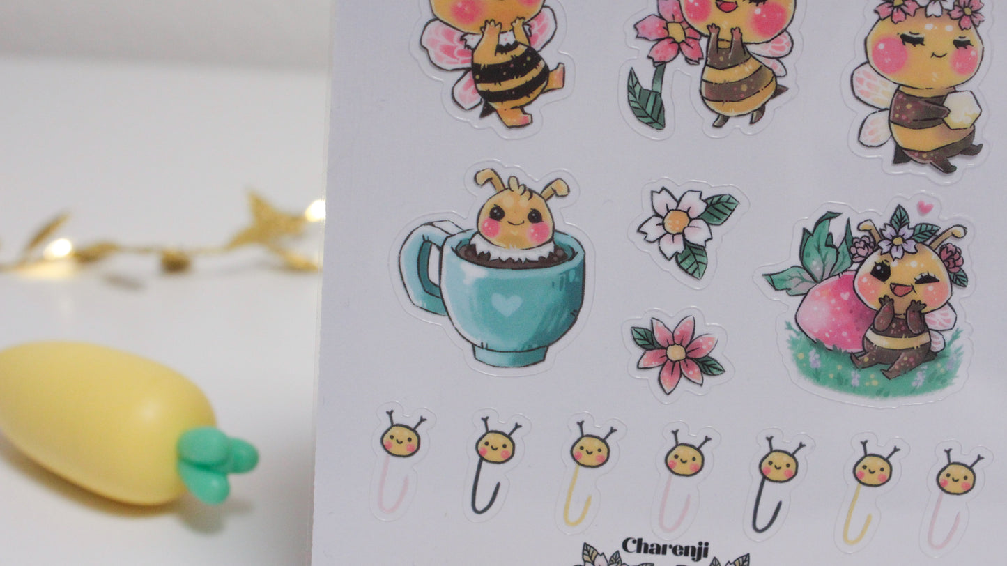 Cute Bee Sticker Sheets – Adorable Bumblebee Designs - Transparent stickers - Charenji