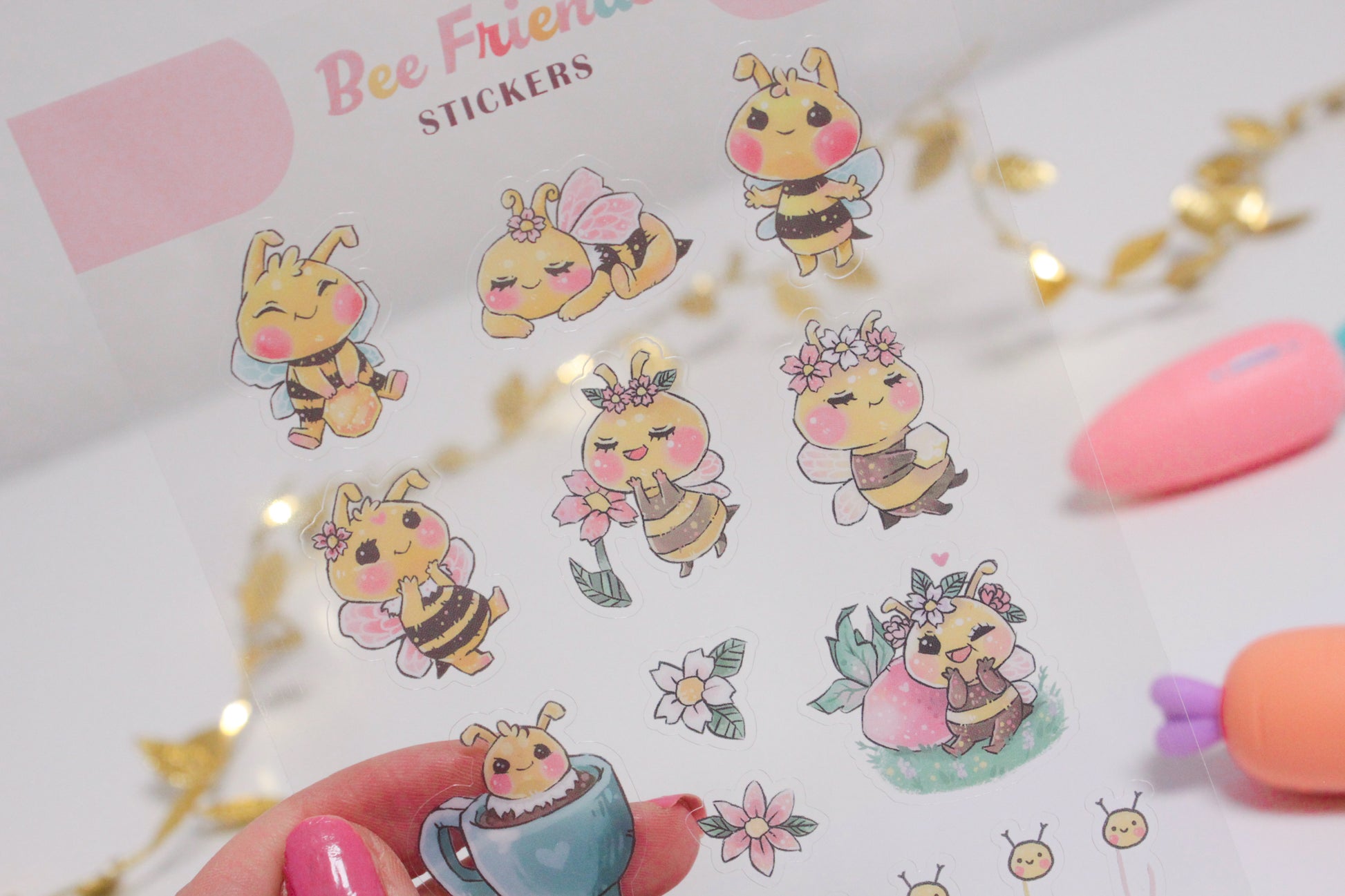 Cute Bee Sticker Sheets – Adorable Bumblebee Designs - Transparent stickers - Charenji