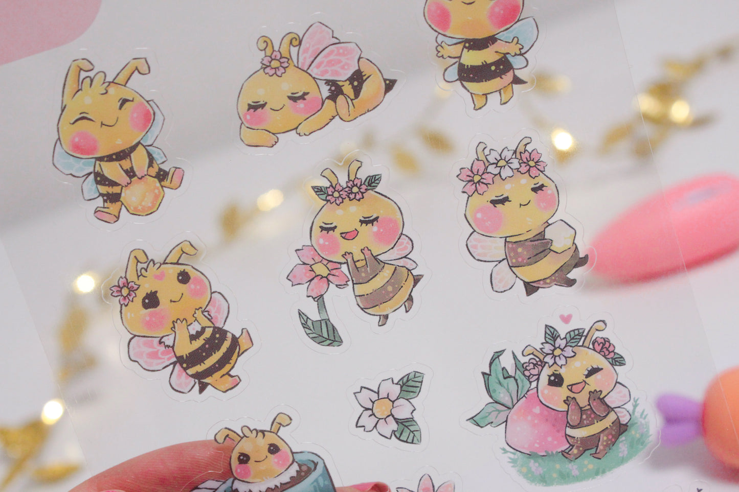 Cute Bee Sticker Sheets – Adorable Bumblebee Designs - Transparent stickers - Charenji