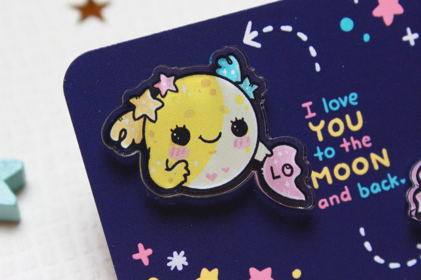 Cute gift - Moonie and Earth - I love you to the moon and back - Acrylic Pins set - 2 pcs. - Charenji