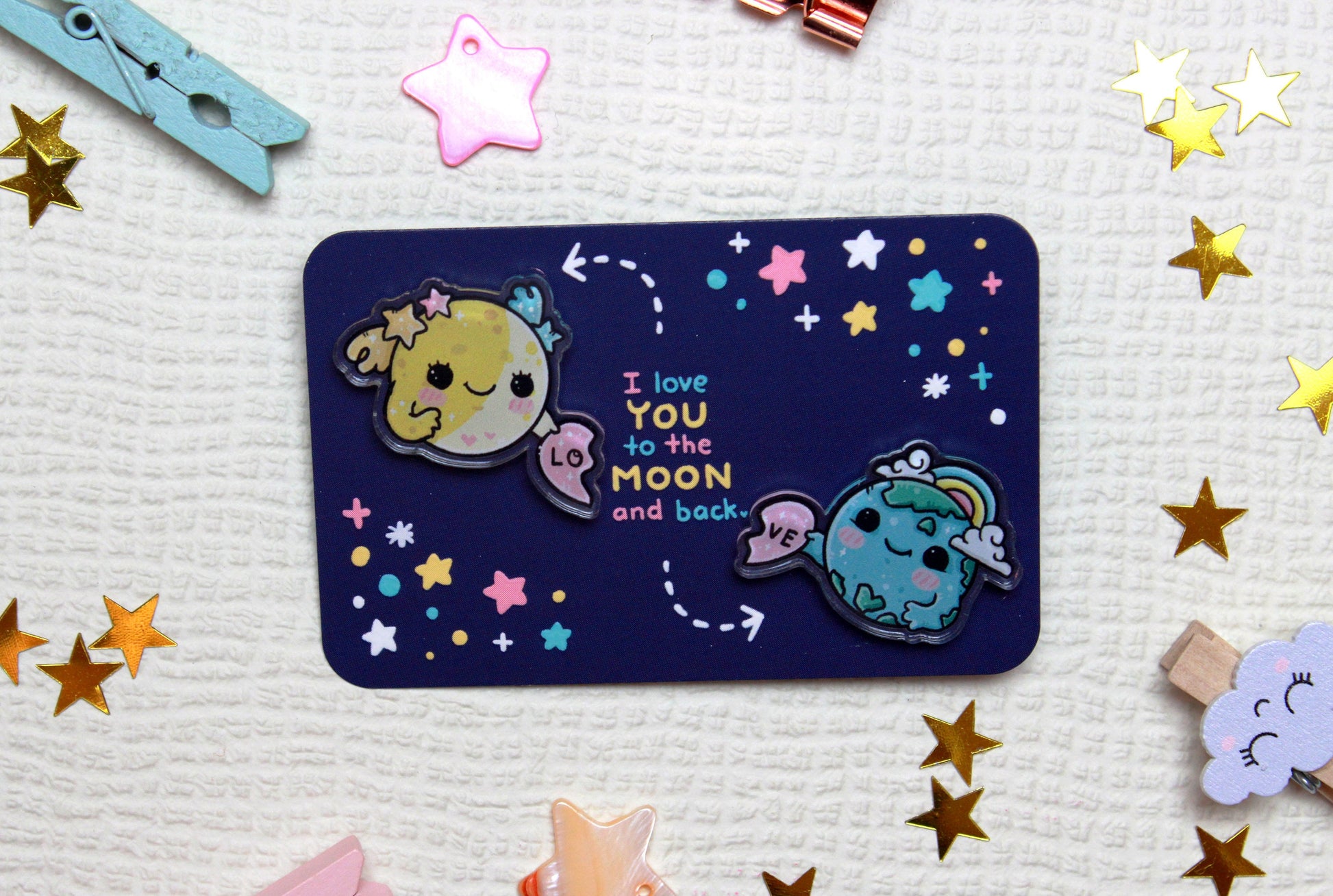 Cute gift - Moonie and Earth - I love you to the moon and back - Acrylic Pins set - 2 pcs. - Charenji