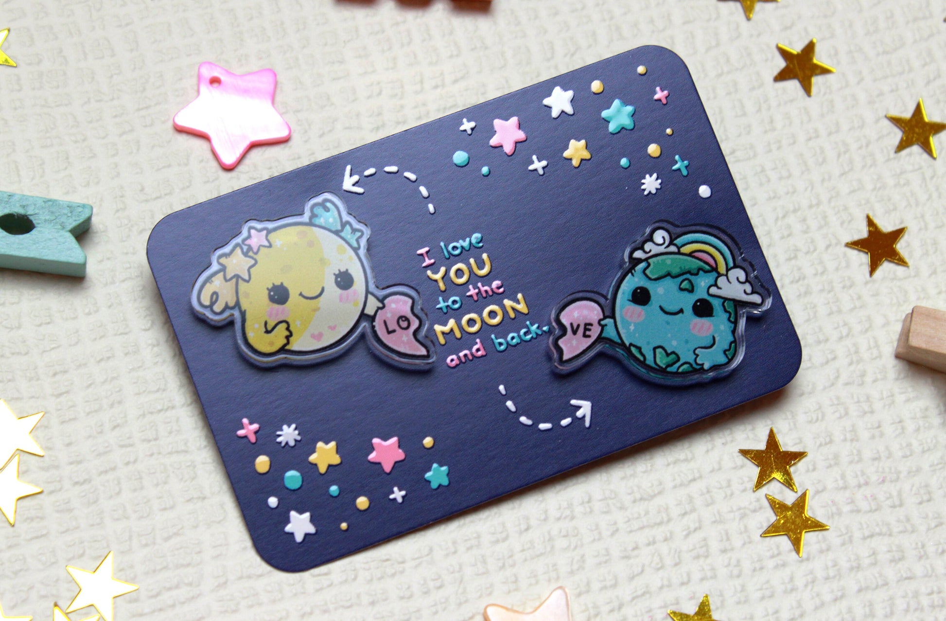 Cute gift - Moonie and Earth - I love you to the moon and back - Acrylic Pins set - 2 pcs. - Charenji