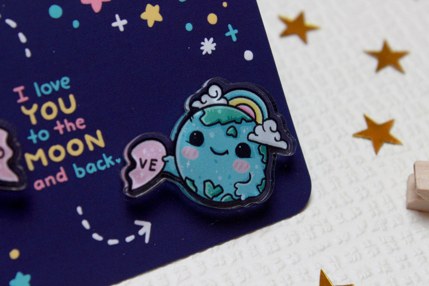 Cute gift - Moonie and Earth - I love you to the moon and back - Acrylic Pins set - 2 pcs. - Charenji