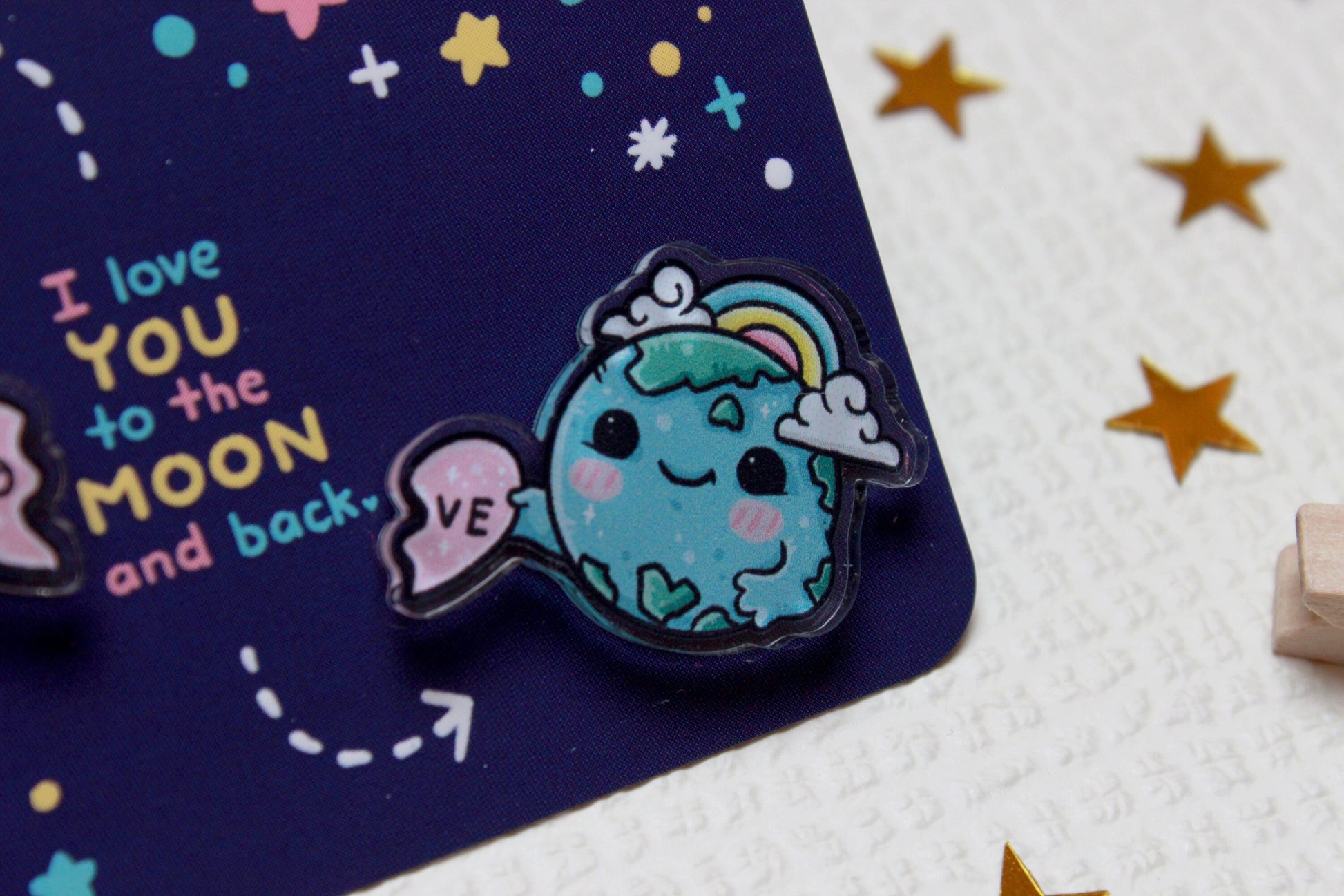 Cute gift - Moonie and Earth - I love you to the moon and back - Acrylic Pins set - 2 pcs. - Charenji