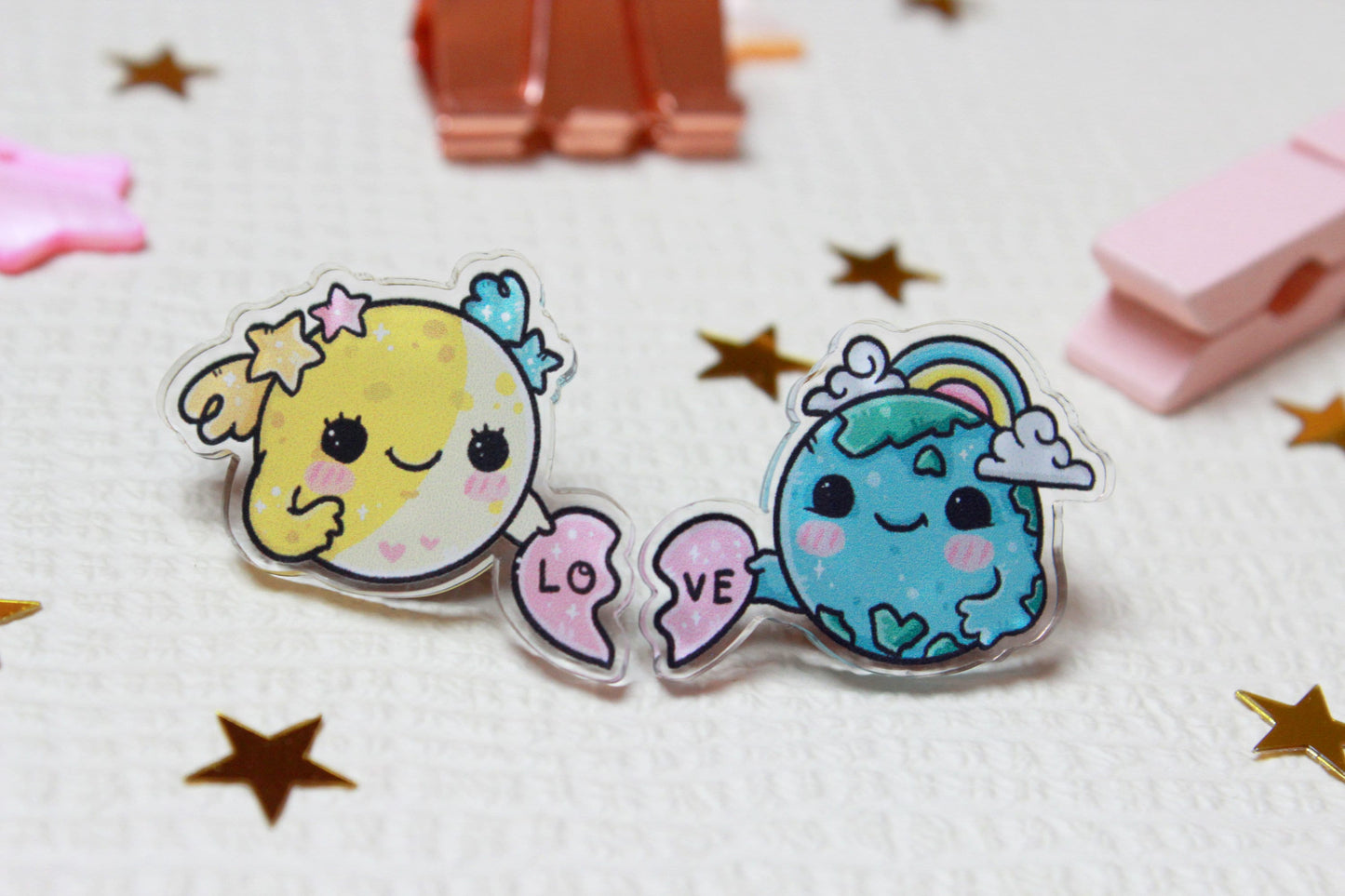 Cute gift - Moonie and Earth - I love you to the moon and back - Acrylic Pins set - 2 pcs. - Charenji