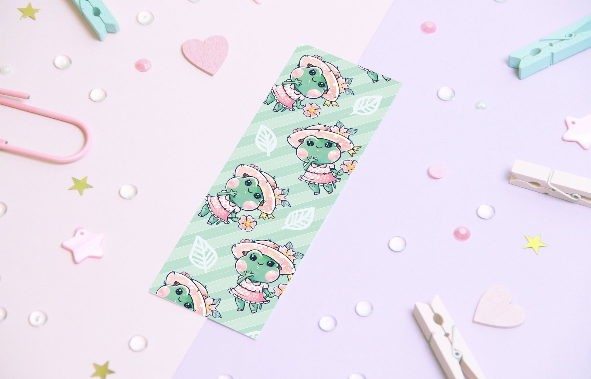 Paper Bookmark cute frog "Quakie loves Spring" - Charenji
