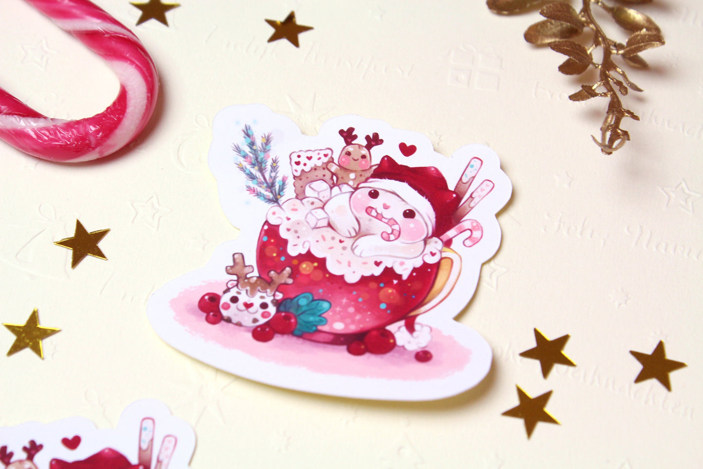 Cozy Christmas "CAFELINI" - Cute Milk Foam Cats - PAPER or VINYL Sticker - Charenji
