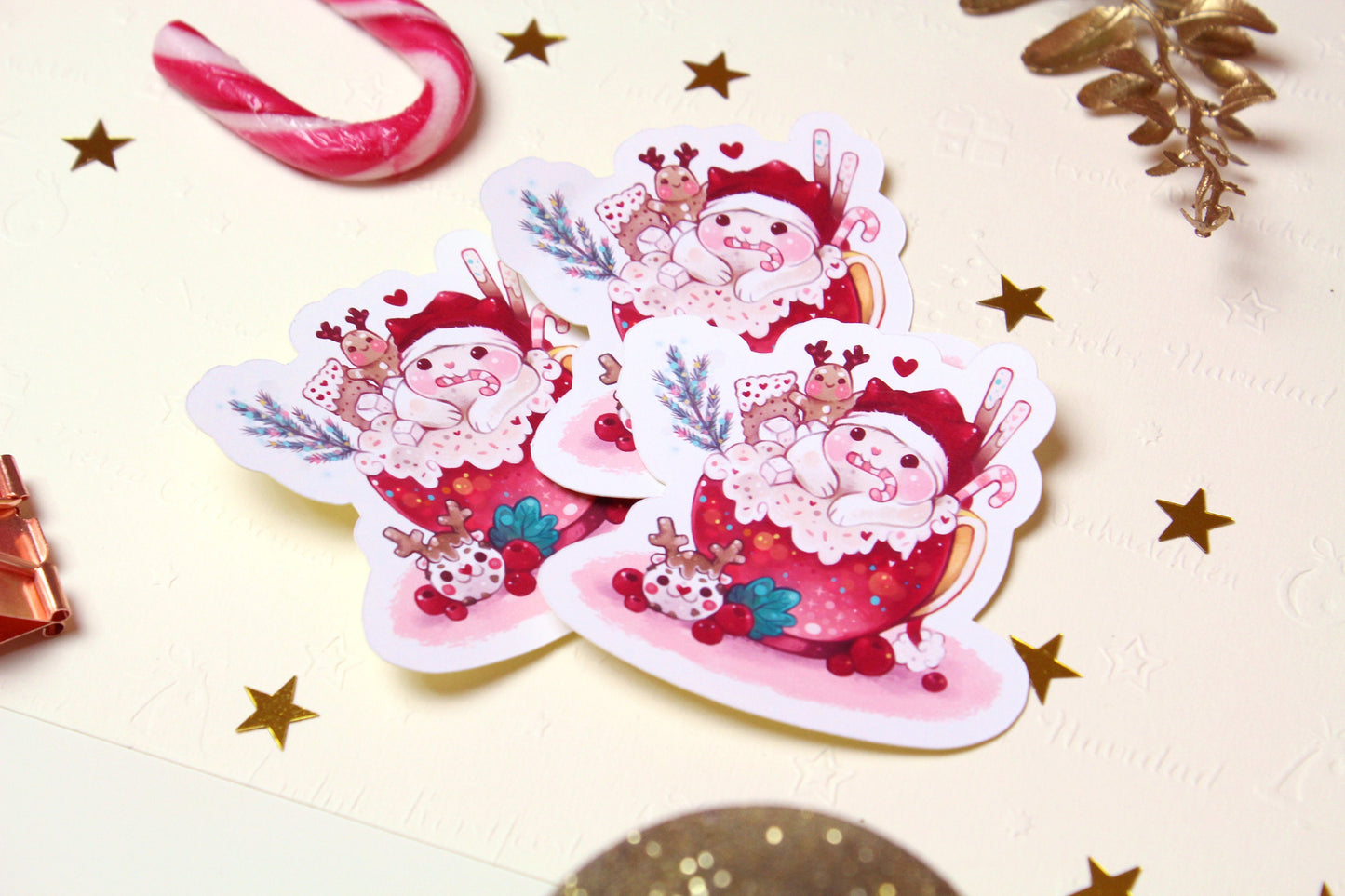 Cozy Christmas "CAFELINI" - Cute Milk Foam Cats - PAPER or VINYL Sticker - Charenji