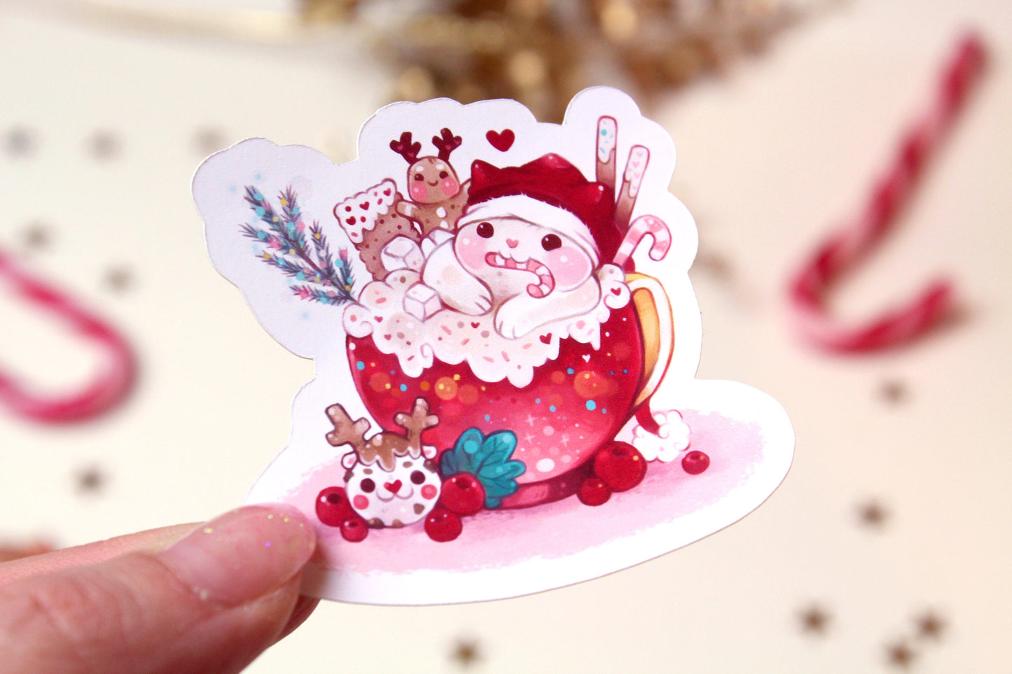 Cozy Christmas "CAFELINI" - Cute Milk Foam Cats - PAPER or VINYL Sticker - Charenji