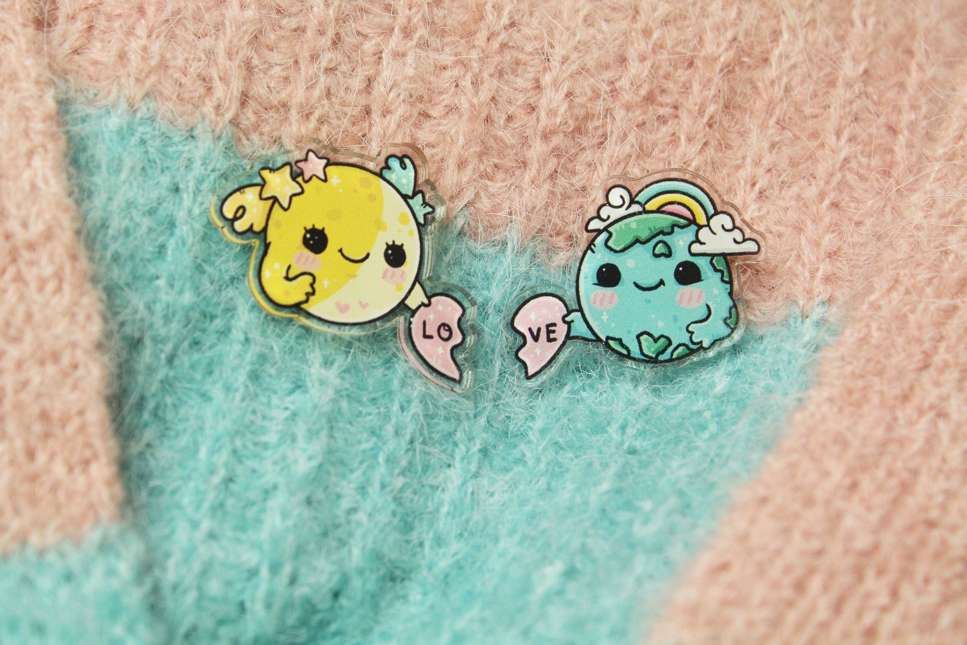 Cute gift - Moonie and Earth - I love you to the moon and back - Acrylic Pins set - 2 pcs. - Charenji
