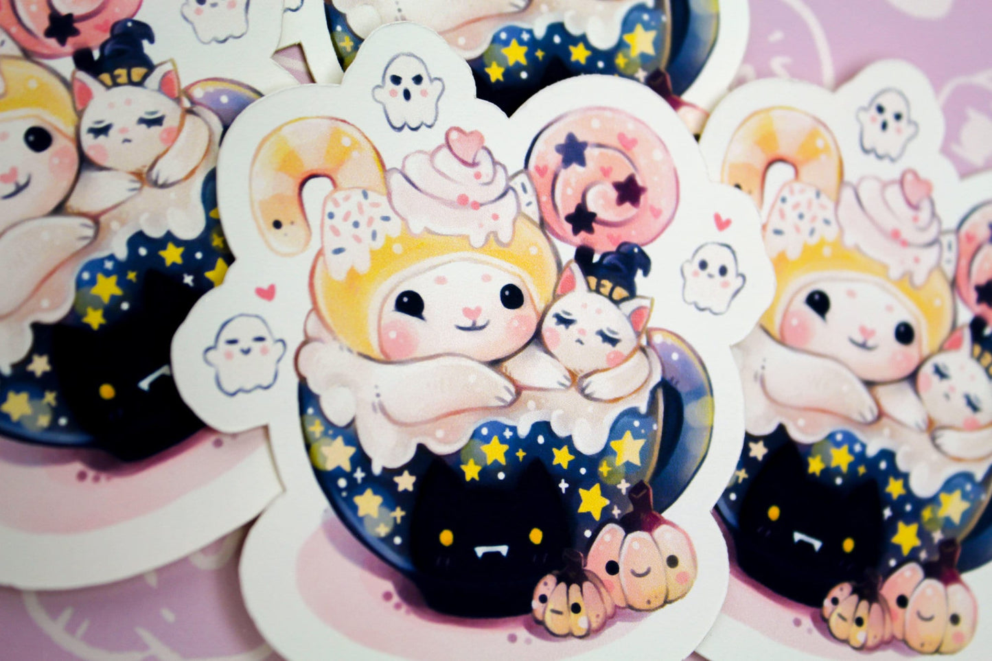 Adorable "CAFELINI" Halloween mug - Paper or Vinyl STICKER - Charenji