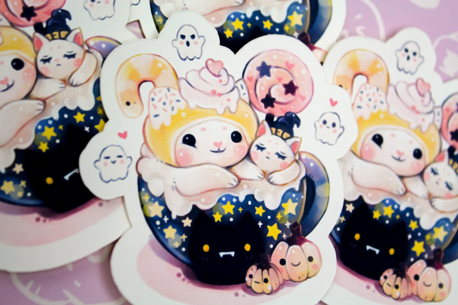 Adorable "CAFELINI" Halloween mug - Paper or Vinyl STICKER - Charenji