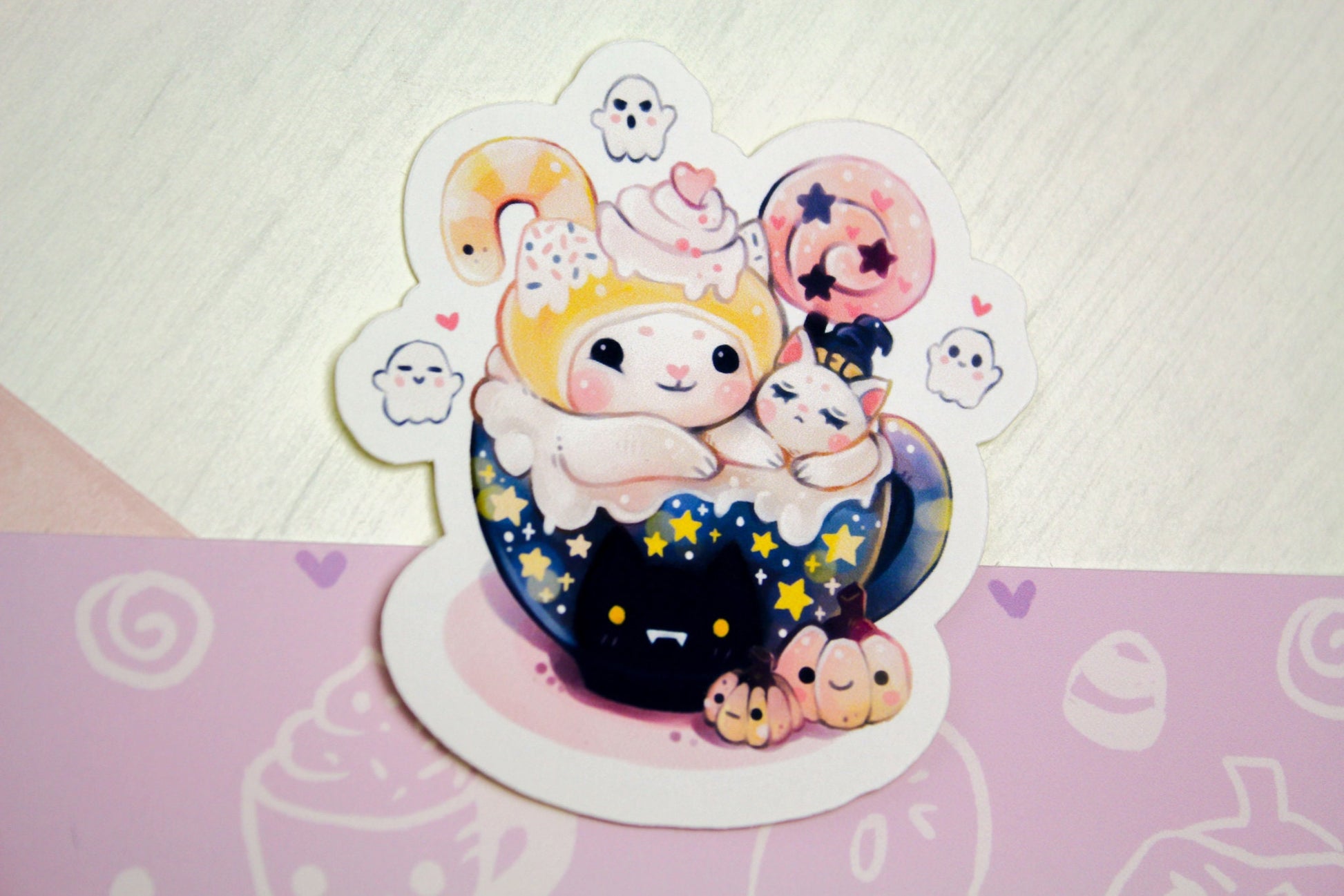 Adorable "CAFELINI" Halloween mug - Paper or Vinyl STICKER - Charenji