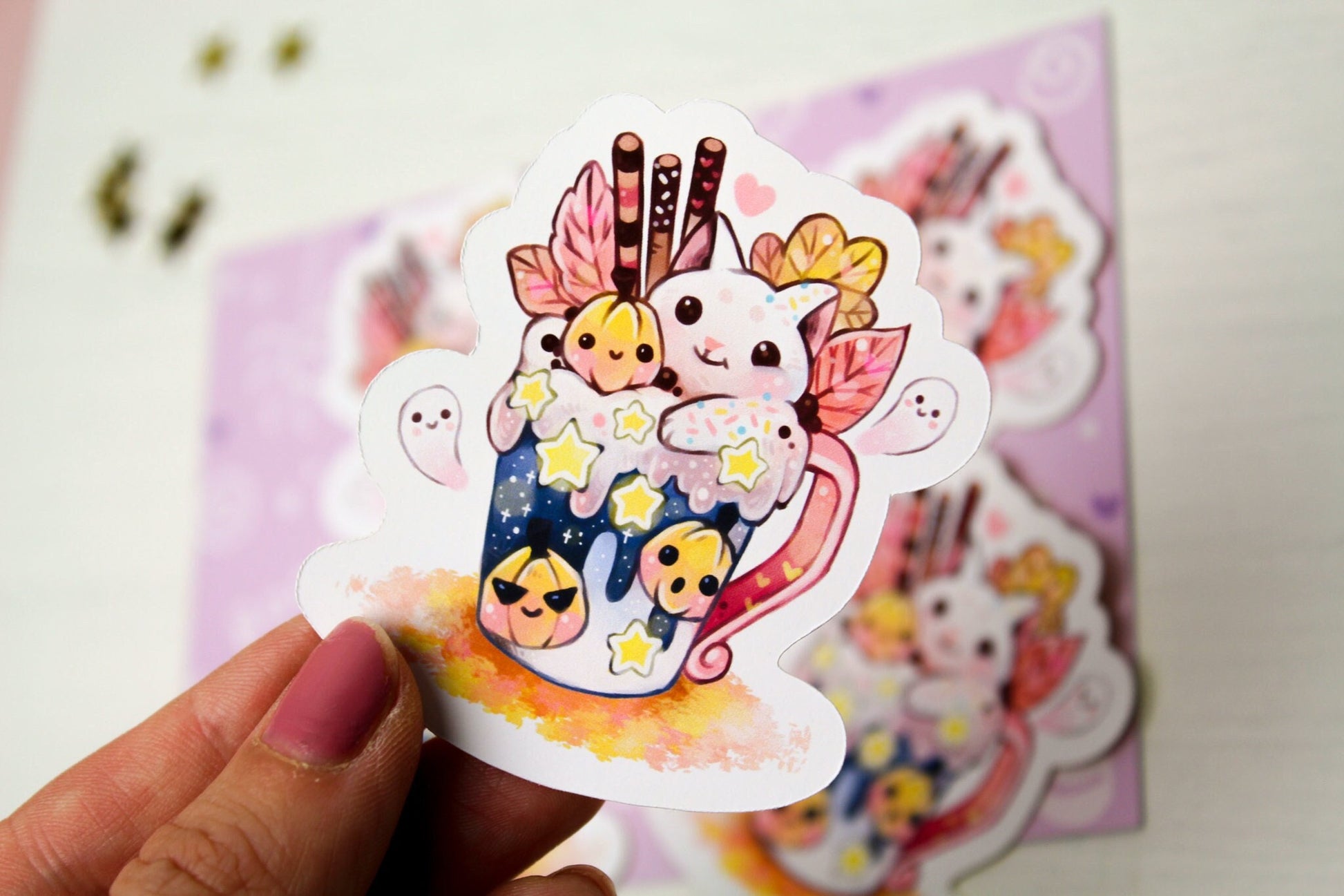 Sweet "CAFELINI" Autumn mug - Paper or Vinyl STICKER - Charenji