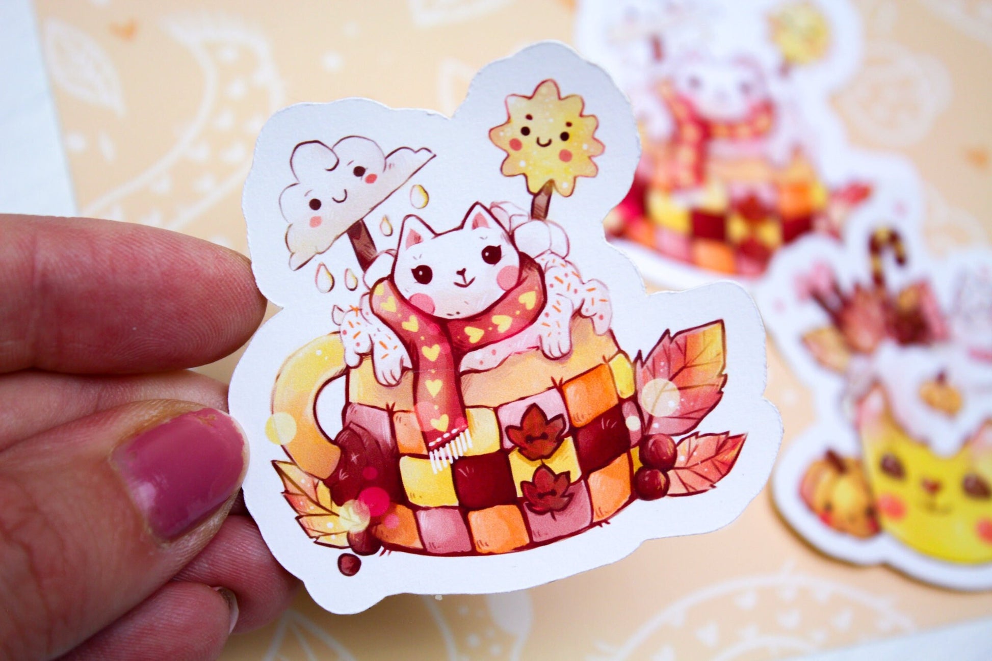 Sweet and cozy "CAFELINI" Autumn mug - Paper or Vinyl STICKER - Charenji