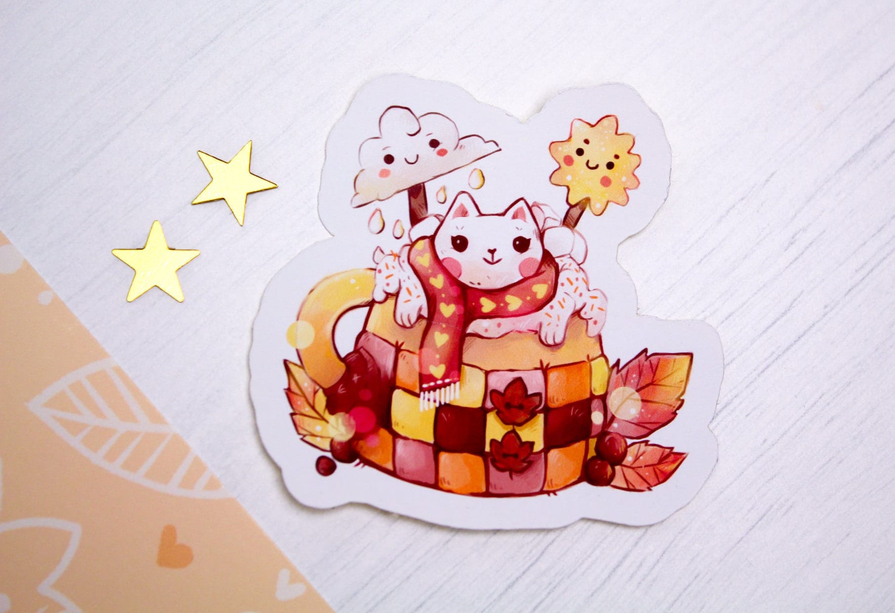Sweet and cozy "CAFELINI" Autumn mug - Paper or Vinyl STICKER - Charenji