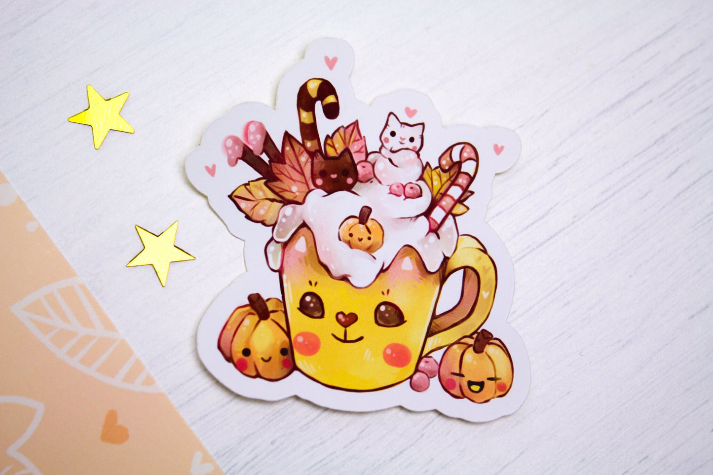 Delicious and sweet "CAFELINI" Autumn mug - Paper or Vinyl STICKER - Charenji