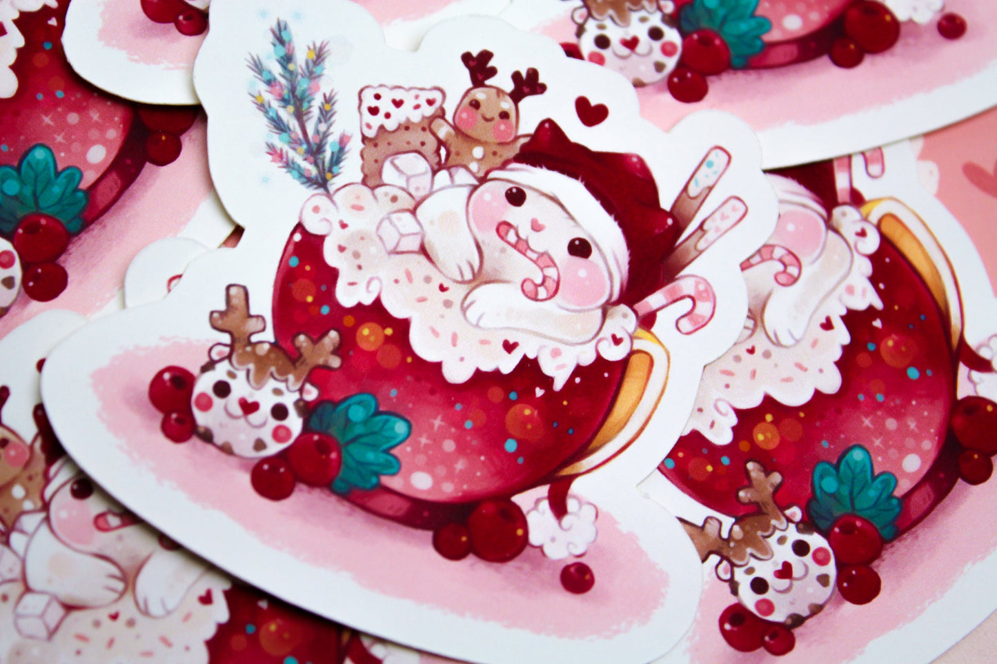 Cozy Christmas "CAFELINI" - Cute Milk Foam Cats - PAPER or VINYL Sticker - Charenji