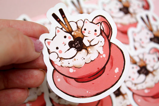 Valentine’s Day - CAFELINI Sticker -  Cute, sweet stickers for cappuccino lovers - PAPER or VINYL Sticker - Charenji