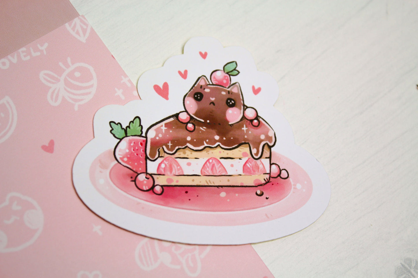 Cafelini Strawberry Chocolate Short Cake - PAPER or VINYL Sticker - Charenji
